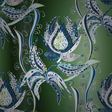 Flower pattern vector, blue, neutral and green line graphic pattern abstract vector background. Modern stylish texture.