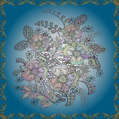 Amazing seamless floral pattern with bright colorful flowers and leaves on a blue, gray and neutral colors. The elegant the template for fashion prints. Modern floral background. Folk style.