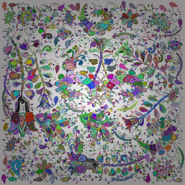 Sketch Flowers Pattern Vector Illustration Asian Textile Style Flowers White — Stok Vektör