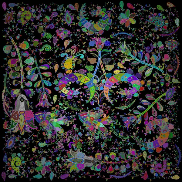 Sketch floral pattern in folk style with flowers, leaves. Hand drawn. Vector illustration.