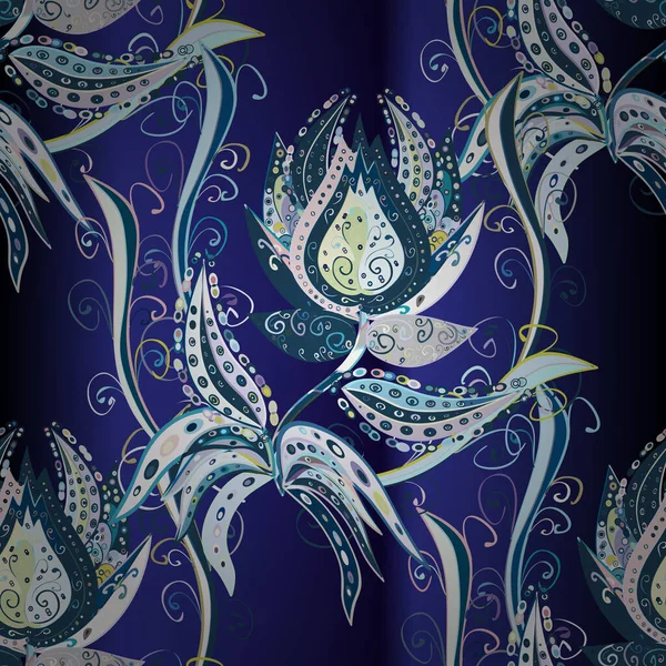 Watercolor seamless pattern. Floral print. Flowers on gray, neutral and blue colors in watercolor style.