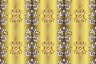 Seamless in Baroque style. Classic style. Beautiful pattern for textile, scrapbooking. Graceful, delicate ornamentation in the Rococo style. Patterns on yellow, brown and neutral colors.