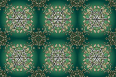 Paisley watercolor floral pattern tile with flowers, flores, leaves. Oriental traditional hand painted seamless border for design. Abstract background. Illustration in green, blue, white color.