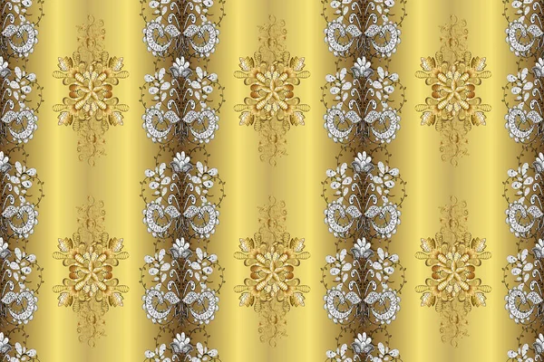 Seamless in Baroque style. Classic style. Beautiful pattern for textile, scrapbooking. Graceful, delicate ornamentation in the Rococo style. Patterns on yellow, brown and neutral colors.