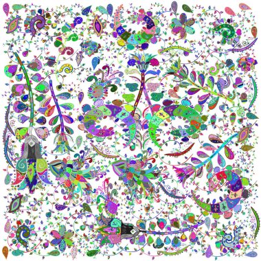 Flowers on white, green and blue colors. Seamless flower pattern can be used for wallpaper.