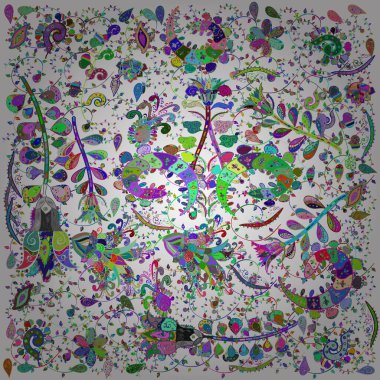 Sorunsuz çiçek desenli vektör çizim içinde. Çiçekler beyaz, yeşil ve mavi renkler.