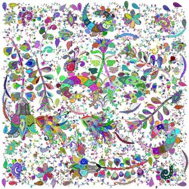 Folk style. Modern floral background. The elegant the template for fashion prints. Amazing seamless floral pattern with bright colorful flowers and leaves on a white, green and blue colors.