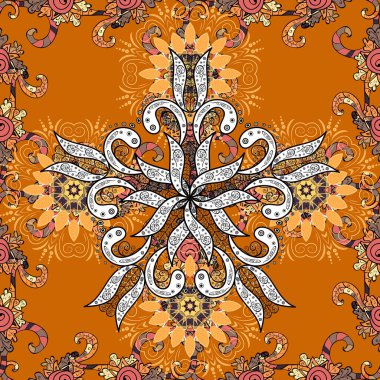 Colour Spring Theme seamless pattern Background. Flowers on orange, black and beige colors. Flat Flower Elements Design. Seamless floral pattern with flowers, watercolor.