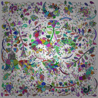 Flowers on white, green and blue colors. Seamless Floral Pattern in Vector illustration.