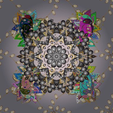 Seamless pattern with cute flowers and leaves on gray, neutral and brown colors, watercolor floral pattern, tileable for wallpaper, card or fabric. Vector illustration.