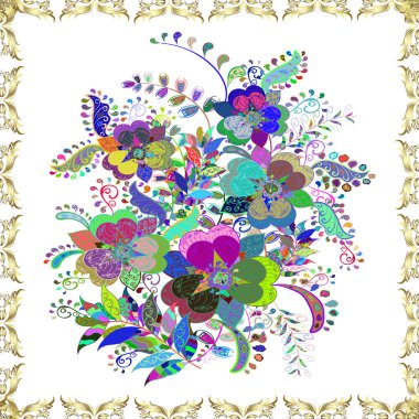 Seamless background pattern. Vector stock. Flowers on white, blue and green. Watercolor, hand drawn.