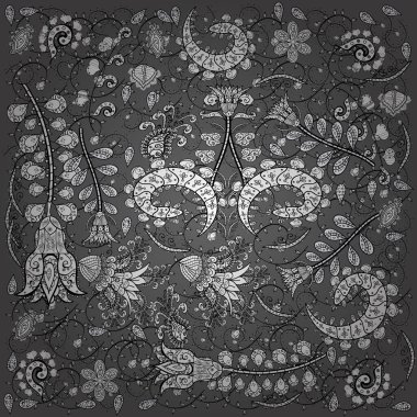 Vector. Elegant, bright and seamless white, gray and black flower pattern design. It can be used on mug prints, baby apparels, wallpaper, wrapping boxes etc.