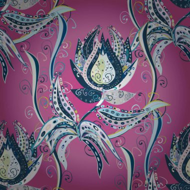 Sevimli çiçek desenli tomurcuklu çiçekli. Vintage retro tarzı. Vektör çizim. Sorunsuz arka plan. Vektör. Baskı için kumaş, tekstil, duvar kağıdı.