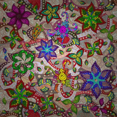 Gentle, cute floral background. Vector floral pattern in doodle style with flowers. Flowers on beige, gray and neutral colors.