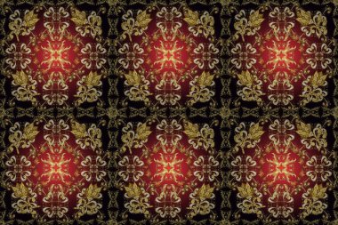 Illustration on brown, red and black colors. Vintage pattern with arabesques. Raster design. Traditional classic ornament. Seamless Oriental raster cute pattern with arabesques and floral elements.