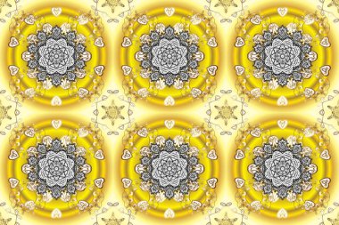 Foliage vintage nice seamless pattern. Beige, yellow, brown leafy background with hand drawn leaves, flowers, swirls, intricate beautiful ornaments. Retro rich design for wallpapers, fabric, textile.