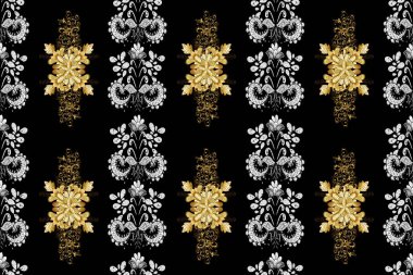 Sarı, beyaz ve siyah renkler üzerine illüstrasyon. Ev dekoru. Paisley el çizimi elementler. Fantezi çiçekli kusursuz desen, doğal duvar kağıdı, çiçek desenli kıvrım çizimi..