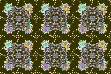 Floral brown, gray and neutral seamless pattern. Vintage outline illustration. Flower print.