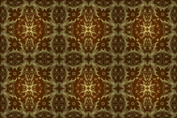 Traditional, Ethnic, Turkish, Indian motifs. Yellow, brown and neutral ornamental, floral seamless pattern. Vintage. Great for fabric and textile, wallpaper, packaging or any desired idea. Raster.