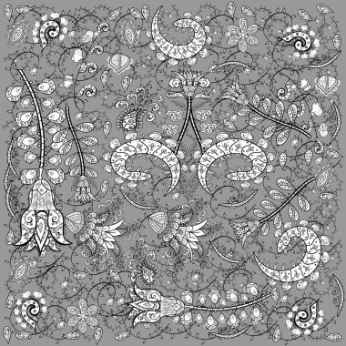 Sketch flowers pattern. In asian textile style. Beautiful fabric pattern. Colour Spring Theme sketch pattern Background. Flat Flower Elements Design.