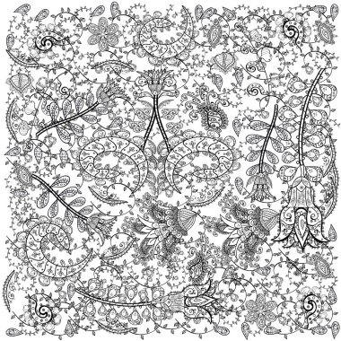 Vector floral pattern in doodle style with flowers. Gentle, summer floral background. Flowers on white, gray and black colors.