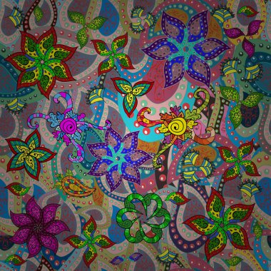 Vector watercolour floral pattern, delicate flowers, blue, green and pink flowers, greeting card template. Vector Beautiful fabric pattern.