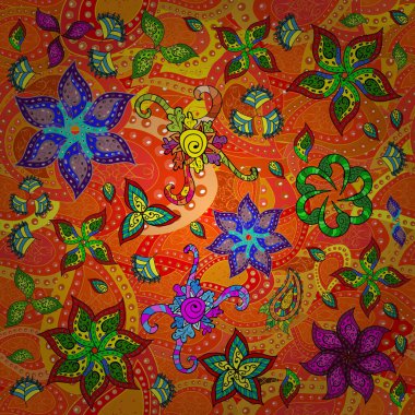 Düz Çiçek Elementleri Tasarımı. Şirin çiçek vektör deseni. Renkli Yaz Temalı Kusursuz Arkaplan. Modaya uygun kumaş deseni.