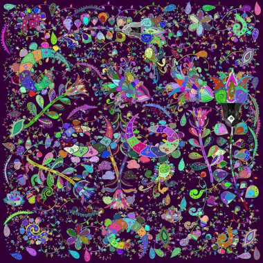 Motley illustration. Small colorful flowers. Cute pattern in small flower. The elegant the template for fashion prints. Spring floral background with green, blue and brown flowers.