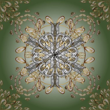 Golden pattern on white, neutral and green colors with golden elements. Traditional classic golden pattern. Seamless oriental ornament in the style of baroque. Vector oriental ornament.