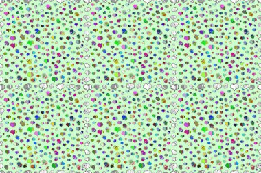 Seamless Hearts pattern. Elements on white, green and blue colors. Pattern for wrapping, cover. Typography lettering poster. Valentines Day. illustration.