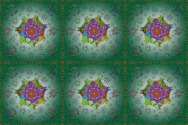 Flowers on neutral, green and blue colors. Flat Flower Elements Design. Seamless floral pattern with flowers, watercolor. Colour Spring Theme seamless pattern Background. Raster illustration.