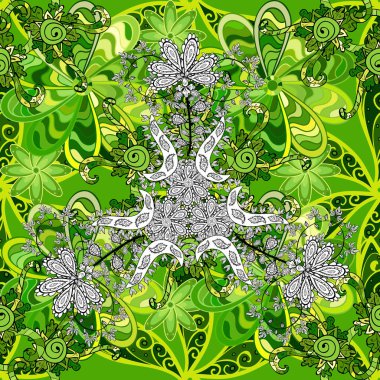 Amazing seamless floral pattern with bright colorful flowers and leaves on a yellow, green and black colors. The elegant the template for fashion prints. Folk style. Modern floral background.