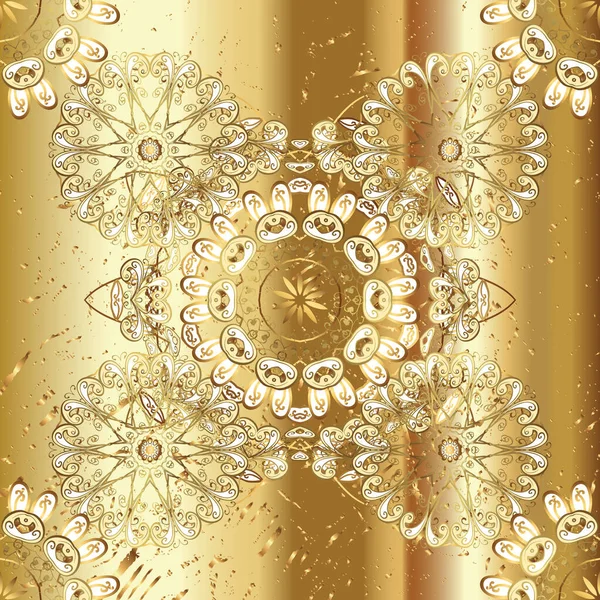 Beige, yellow and brown colors with gold elements. Oriental style arabesques. Seamless golden textured curls. Golden pattern.