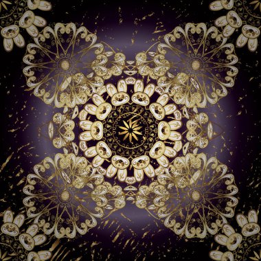 Geleneksel vektör ve altın desen. Siyah, kahverengi ve bej renkler üzerinde klasik oryantal desen. Damasko sorunsuz süsleme.