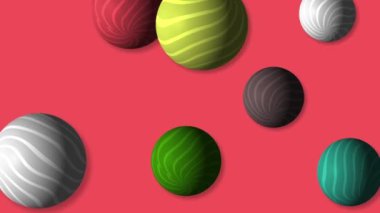 Motion footage background with colorful elements. Striped balls. Template for the project. Dynamic background.