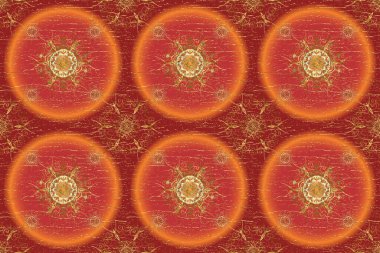 Brown, orange and red colors with gold elements. Golden pattern. Oriental style arabesques. Seamless golden textured curls.
