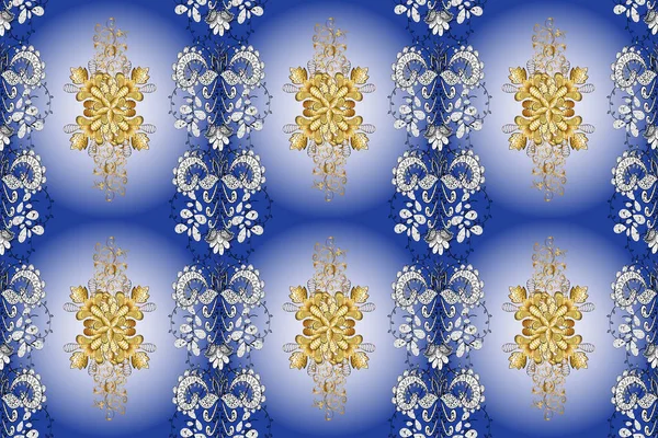 Seamless Abstract Background Oriental Classic Neutral White Blue Golden Pattern — Stockfoto