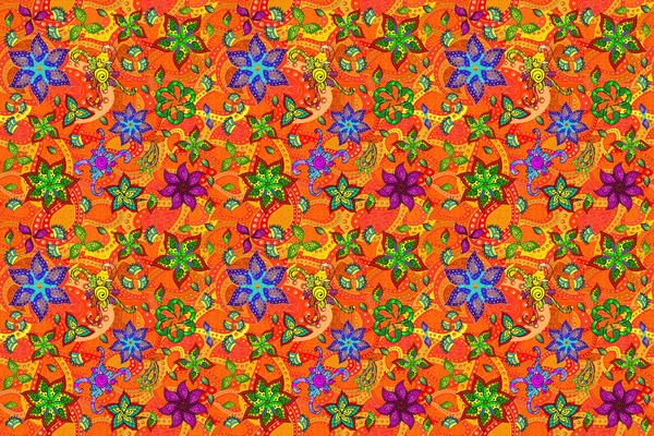 Seamless Pattern Vintage Style Bouquets Flowers Red Orange Yellow Colors — Stockfoto