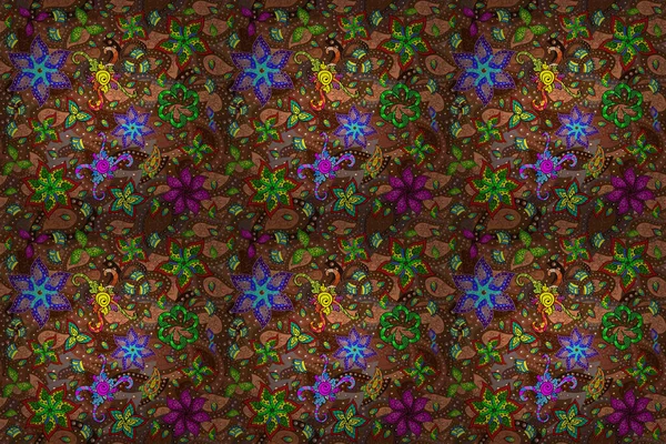 Colour Spring Theme Seamless Pattern Background Flat Flower Elements Design — Zdjęcie stockowe