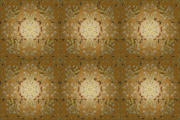 바로크 양식의 황금색 매끄럽지 패턴을 손상시키는 베이지 노란색을 황금색 — 스톡 사진