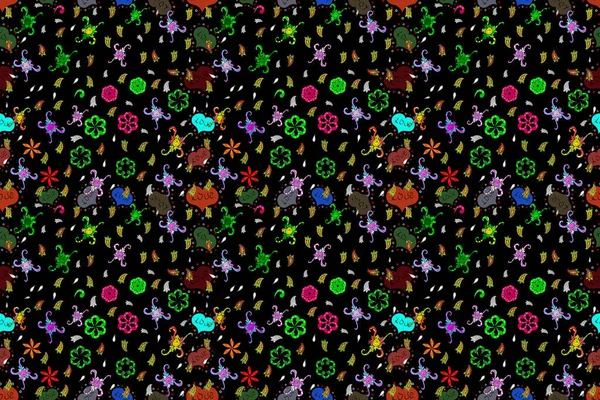 Suluboya Kusursuz Desen Çiçek Izi Çiçekler Suluboya Tarzında Yeşil Siyah — Stok fotoğraf