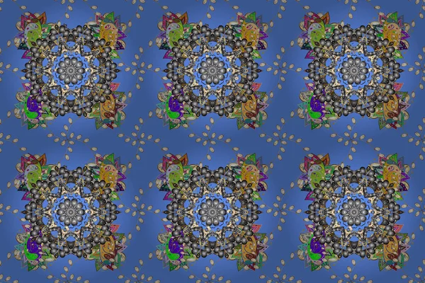 Tessuto Dettaglio Motivo Margherita Fiori Fiori Colori Blu Grigio Giallo — Foto Stock