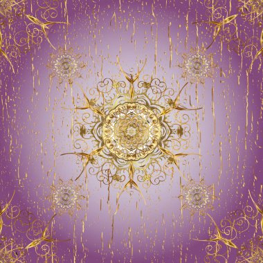 Kusursuz klasik vektör nötr, bej, mor ve altın desenli. Geleneksel oryantasyon süsü. Klasik vintage arkaplan.