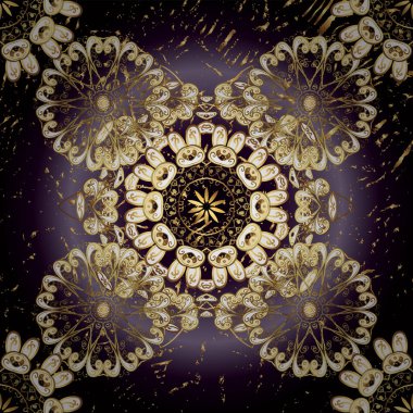 Kusursuz oryantal klasik altın desen. Siyah, bej ve kahverengi renkler üzerinde altın tekrarlayan elementler içeren vektör soyut arkaplan.