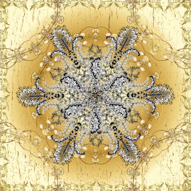 Kusursuz soyut bir arkaplan. Oryantal klasik bej, beyaz, sarı ve altın desenli.