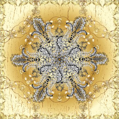 Vektör doğu süsü. Kusursuz altın desen. Altından elementlerle bej, beyaz ve sarı renklerde altın desen.