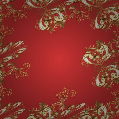 Vektör çizimi. Kusursuz damaske klasik altın desen. Bej, kahverengi ve turuncu renklerde altın rengi ve altın elementler. Tekrarlayan ögelerle soyut vektör arkaplanı.