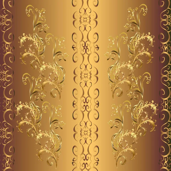 Безшовний Класичний Золотий Візерунок Золотий Візерунок Бежевих Коричневих Жовтих Кольорах — стоковий вектор