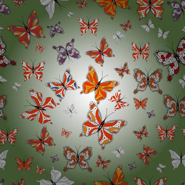 Изображение Скрапбукинга Искусство Бабочек Нейтральных Серых Зеленых Цветах Векторная Иллюстрация — стоковый вектор
