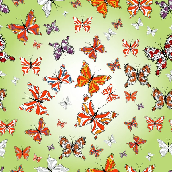 Schönes Modemuster Mit Schmetterlingen Illustration Weiß Beige Und Neutralen Farben — Stockvektor